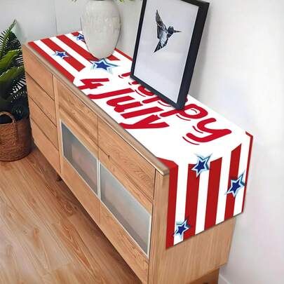 1 tấm khăn trải bàn ngày lễ Độc lập tùy chỉnh, "Chúc mừng ngày 4 tháng 7" có sọc và ngôi sao quốc kỳ, văn bản tùy chỉnh, đồ trang trí bàn cho ngày lễ, nhà bếp và phòng ăn