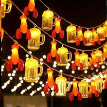 1 Peça Luzes de Corda LED em Formato de Lagosta e Cerveja, Adequadas para Quarto, Casa, Casamento, Aniversário, Festa, Acampamento ao Ar Livre, Decoração Externa, Iluminação de Atmosfera