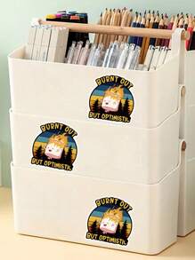 1/3pcs "Burnt Out, But Optimistic" Actively Encourage Stickers, Cartoon Style Expresses Positivity And Optimism, Decorate Your Laptop, Water Bottle, Journal, Skins, Guitars, Helmets, Office Supplies, School, Skateboards, Luggage, Water Bottle, And Other Funny Decal