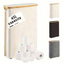 Bohemian Style Bamboo Toilet Paper Holder With Storage Basket, Multi-Functional Collapsible Storage Basket, Laundry Basket, Suitable For Bathroom, Bedroom, Dormitory, Office