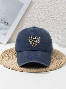 1pc Women's Leopard Print Heart Graphic Outdoor Sports Washed Vintage Stylish Beach Travel Adjustable Soft Top No-Support Baseball Cap, Suitable For Daily Wear - Multicolor - View 14