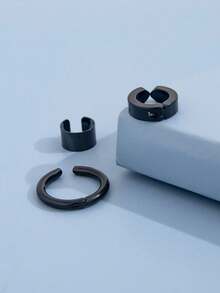 時尚流行3入組男士簡約耳夾不銹鋼朋克嘻哈風格適合珠寶禮物和時尚外觀 - 黑色 - 查看 2