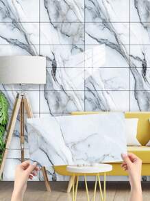 10 pegatinas adhesivas de vinilo de Salpicadero de PVC de mármol artificial autoadhesivo, pegatinas de pared autoadhesivas de corte DIY, resistentes al calor para salpicaderos de azulejos en paredes de baño y cocina, cocina, chimenea, lavadero, paredes de caravana, a prueba de agua, también para sala de estar, dormitorio y pared posterior de TV (5.9/7.87/11.8/15.7/11.4 X 22.4 pulgadas)