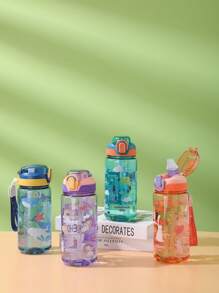 1pc 600ml Outdoor Sports Water Bottle With Straw, Cute Full Body Dinosaur Cartoon Plastic Water Cup