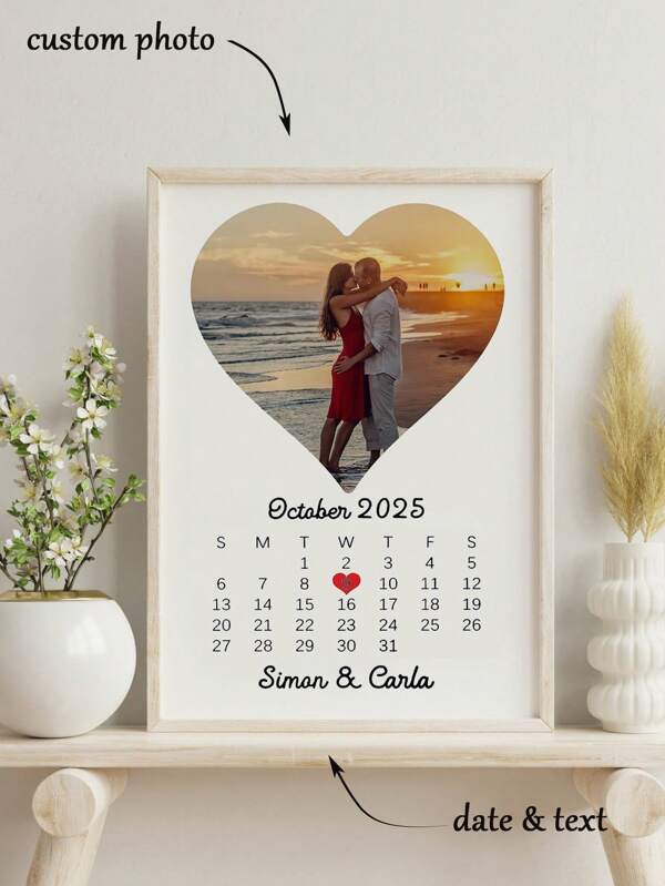 1 stuk gepersonaliseerde, gedenkwaardige foto, schilderij met speciale datum als jubileumcadeau, gepersonaliseerde fotocollage als jubileumcadeau voor haar of hem, gepersonaliseerde print voor 1e jubileum