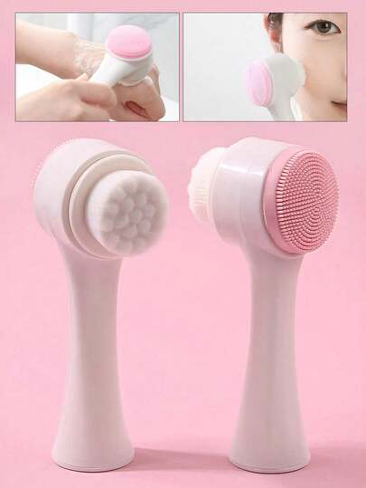 1pc Soft Bristle Silicone Facial Cleansing Brush, Facial Exfoliating Pore Deep Cleansing Brush,Double-Sided Manual Massage Deep Clean Pores Face Brush, 2-In-1 Facial Cleansing Brush