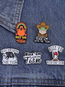 5Pcs Rizz Em With The Tism Enamel Pin Custom Metal Brooches Cartoon Animal Frog Brooches Backpack Lapel Badge Jewelry Gift For Friend - Multicolor - View 5