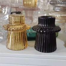 3pcs Green Glass Candle Holders, Striped Dual-Use Candle Holders, High-End Wax Candle Cups For Home Decoration
