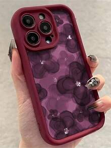 Funda para teléfono, 1 unidad. Funda con diseño floral azul marino, acabado mate. Compatible con phone 16, 15, 14, 13, 12, 11, XS, XR, X, 7, 8 Plus y Pro Max. Ideal como regalo para amigos, familiares, pareja. - Burdeos - Ver 1