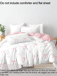 3pcs Pink Striped Bowknot Adorable Digital Print Duvet Cover Set (1 Duvet Cover + 2 Pillowcases, Without Inserts), Polyester Fiber Soft And Skin-Friendly For Daily Use, Suitable For Bedroom, Dormitory In All Seasons