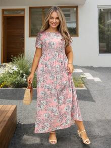 Nemidor 大码波西米亚风花卉印花隐形口袋连衣裙，适合夏季 - 淺粉色 - 查看 8