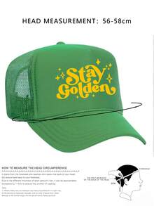 1顶Y2K印花“Stay Golden”抽绳网眼棒球帽，透气可调节女士高尔夫遮阳帽，时尚弯檐男士遮阳帽，Y2K情侣遮阳帽，夏季、海滩、度假、旅行 - 印刷 - 查看 7