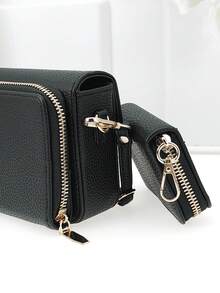 MINGYOU New Mini Crossbody Wallet, Fashion Embroidery, Soft Double Zipper, Multifunctional Large Capacity Phone Bag, Sweet Cute Refined Ladies Young Student Crossbody Bag, Suitable For Shopping, Dating, Gift - Black - View 4