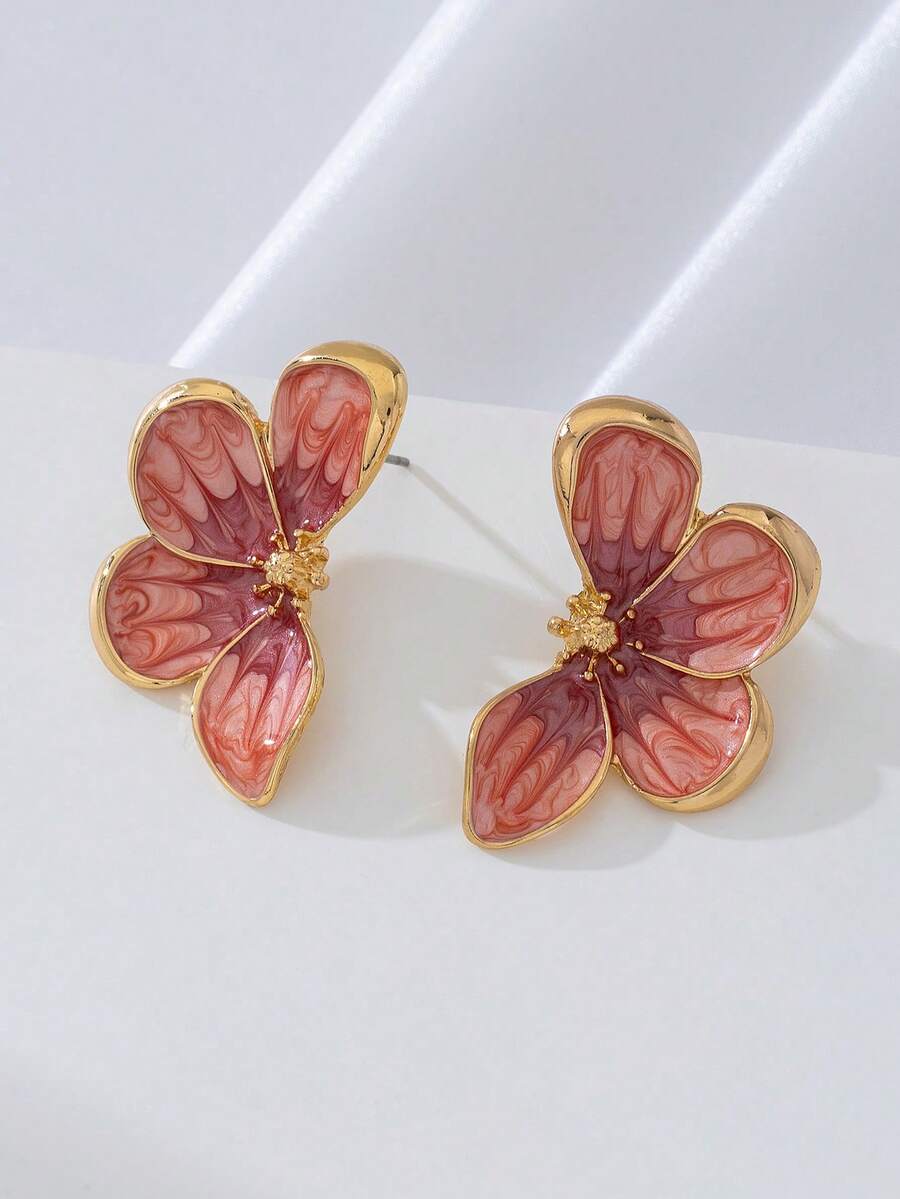 1 Cặp Hoa tai tráng men vẽ tay, Quà tặng trang sức cho cuộc sống hàng ngày, Sinh nhật, Ngày của Mẹ, Bạn gái hoặc Con gái - Màu Hồng Tươi - Xem 1