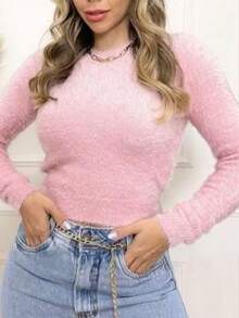 Women's Furry Crop Top - Rosa Pálido - Ver 2