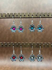 1 Set Fashion Retro Bohemian Style Zinc Alloy Flower/Lightning/Cow Head 3-Layer Pendant Necklace That Can Be Matched Freely, Flower Earrings Pendant, Suitable For Women/Girls To Match Daily Clothes, Party Accessories, Jewelry Gift For Family/Friends/Yourself