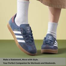 Adidas Originals 男女通用 Gazelle 室内休闲鞋，舒适轻便运动鞋，低帮，耐用，情侣鞋 - 深藍/白/暗紅 - 查看 2