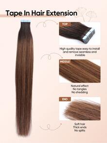 Jessie's Wig Tape In Hair Extensions Human Hair Real Human Hair 20Pcs/Pack 50g Silky Straight Bleach Blonde Hair Extensions Natural Look Top Quality Mix Brown Color Tape In Hair Tape Ins Hair Extensions TP2/6# - S2/6 - View 3