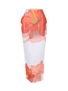 3 Stücke Set mit Sommer-Blumen Muster-Camisole, Spaghettiträger-Bikini-Bademode-Set und Rock für Damen