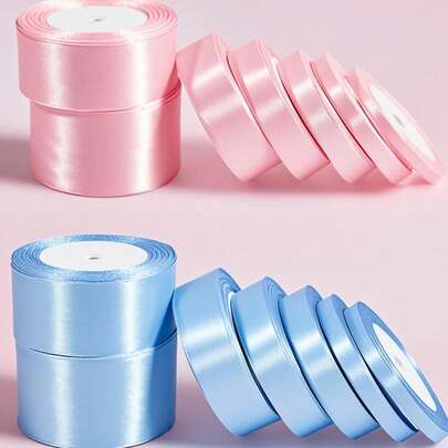 1 rollo de 22 metros de cinta de poliéster rosa o azul, cinta de rosa hecha a mano, cinta para empaquetado, decoración para baby shower, hogar, escenario y fiestas temáticas