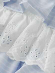 Women's Plaid Print Mini Skirts High Waist Lace Patchwork A-Line Skirts Layered Ruffle Skirts - Biru - View 8