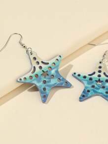 1Pair Acrylic Starfish Drop Earrings Suitable For Women And Girls Summer Beach Vacation Accessories Jewelry