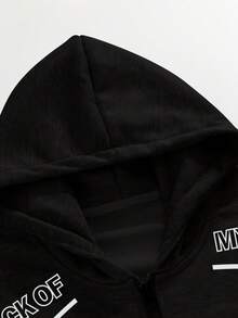 Men Spring & Autumn Hooded Half Zip Sweatshirt, Thick Casual Loose Versatile Pullover, Long Sleeve Top - Black - View 8