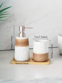 3 PiecesGlazed Ceramic Bathroom Set | Toothbrush Cup, Soap Dispenser & Natural Wood Tray | Hygienic Counter Organizer For Modern Farmhouse (Easy Clean, Gift Ready) Back To School