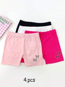 4 Pcs Kids Butterfly Rhinestone Pattern Milk Silk Material Versatile Shorts