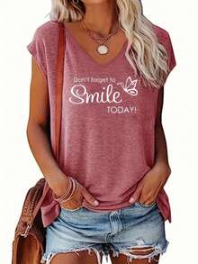 2pcs Solid V-Neck T-Shirts, Casual Short Sleeve Tees For Women, Spring/Summer - Multicolor - View 3
