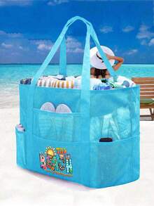 Large Mesh Beach Tote Bag, Multifunctional Storage Bag With Zipper Closure, Foldable And Lightweight, Suitable For Family Beach Trips To Carry Toys And Vacation Essentials, Can Also Be Used As A Backpack, Large Capacity, Waterproof, Portable - Multicolor - View 14