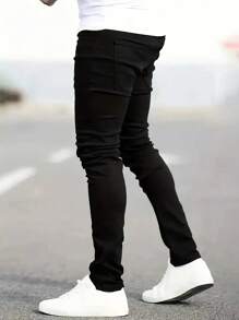 Teen Boy Solid Color Ripped Pocket Fashionable Stretchy Skinny Jeans