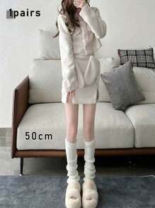 1 双女士纯色竖条纹保暖装饰可爱腿套，适合春秋冬季秋季配饰