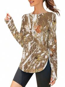 ZHENWEI Women's Long Sleeve Sun Shirt UV Protection Workout Tops Lightweight UPF 50+ Golf Gym Hiking Shirts Outdoor Clothing - 迷彩印花 - 查看 1