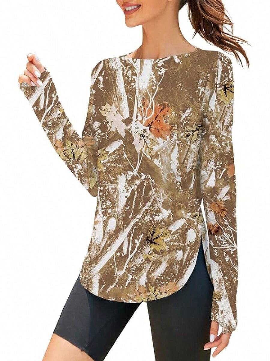 ZHENWEI Women's Long Sleeve Sun Shirt UV Protection Workout Tops Lightweight UPF 50+ Golf Gym Hiking Shirts Outdoor Clothing - 迷彩印花 - 查看 1