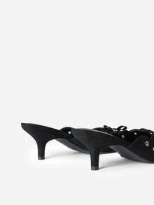 Women's Pointed Toe Kitten Heel Mules Slip-On Bowknot Fashionable Elegant Pumps Party Party Sexy Chic Stiletto Shoes - 黑色 - 查看 5