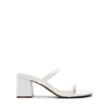 Women Wide-Fit Minimalist Chunky Low Heeled Mule Sandals, Fashion Summer Slip On Comfortable Square Open Toe Sandals - 白色 - 查看 5