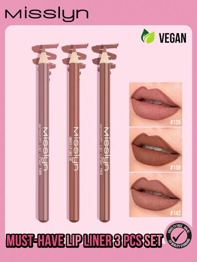 Misslyn 3 Pcs, Smooth Lip Liner Set, Color Stay Face Makeup With Built-In-Sharpener, Long Wear Rich Lip Colors, Smooth Application, Y2K Makeup Party Beach Travel Holiday Camping Outdoors Present Rose Fashion Girl New Year Cosmetic Cosplay Best Trip Festivals