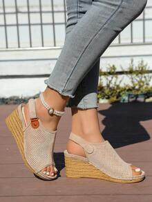 Bohemian Style Outdoor Beach Woven Platform Sandals, Breathable - Khaki - View 3