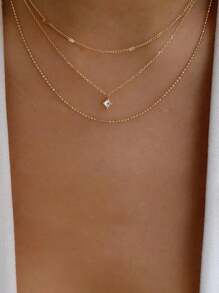 Fashionable Minimalist Multi-Layer Square Diamond Ladies' Necklace, Chain & Diamond Pendant Necklace For Women