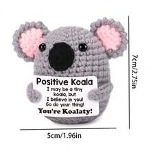 1pc Knitted Koala Plush Doll Decor, Printed With Positive Energy Encouragement Quotes, Suitable As A Small Gift For Family And Friends, Great For Decorating Living Room, Desk, And As A Cute Plush Doll. - Multicolor - View 2