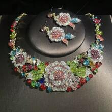 1 Set Elegant Flower Design Earrings & Necklace Jewelry Set, Luxury Women Bridal Wedding Party Accessories