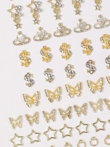 60Pcs Y2K Gold Nail Charms - Alloy Gems-Encrusted Nail Art (Butterfly/Dollar/Stars/Planet/Heart) | 3D Crystal Rhinestones For Acrylic & Gel Nails | Bling Nail Accessories, Sparkling Celestial Jewelry, Festival & Bridal Nail Decor - Vàng - Xem 7