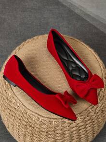 WHDXY 1 双女士平底鞋，全新百搭春夏设计，适合孕妇，软底，淑女风格，黑色，工作鞋，与蝴蝶结装饰的连衣裙完美搭配 - 紅色 - 查看 2