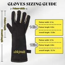 1 Pair Black Extreme Heat & Fire Resistant Gloves Leather With Stitching,Mitts Perfect For Fireplace, Stove, Oven, Grill, Welding, BBQ, Mig, Pot Holder, Animal Handling