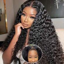 Glueless Wig 5x5 HD Transparent Lace Front Wigs Human Hair Deep Wave 13x4 Lace Front Wig 200% Density Pre Plucked Pre Cut Wigs For Women Natural Black Color, Comfort Fit For Daily Wear & Special Occasions Put On And Go Wig - Natural Black - 查看 2