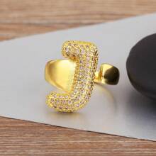 1 anel de cobre banhado a ouro 18K com zircônia branca, joia elegante para mulheres, presente de Dia dos Namorados