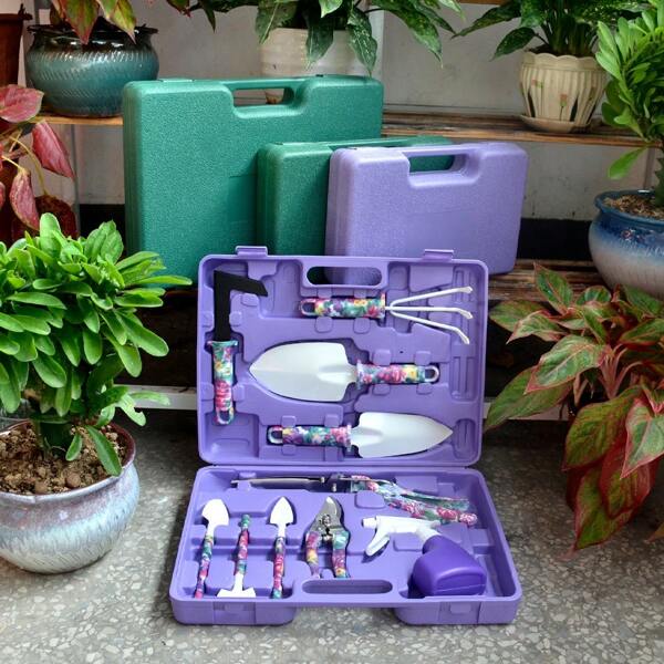 Juego de 10 piezas de herramientas de jardinería con estampado floral, set de herramientas de jardín que incluye regadera/azada, herramientas manuales para el jardín, el césped y la jardinería