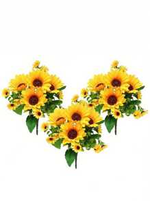 3pcs Simulated Sunflower Bouquet, 13 Sunflower Flowers With Neat Leaves And Stems, Colorful And Smart Simulated Sun Bouquet, Pastoral Style Home Decoration, Garden Flower Decoration, Photography Props, Suitable For Home Living Room Bedroom Kitchen, Wedding, Hotel, Restaurant, Company Front Desk, Campus, Dormitory