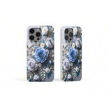 Graceful Blue - & - White Flower Design Phone Case - White - View 3
